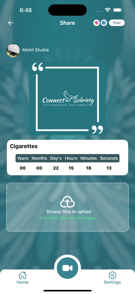Connect Sobriety app recovery tracking screen